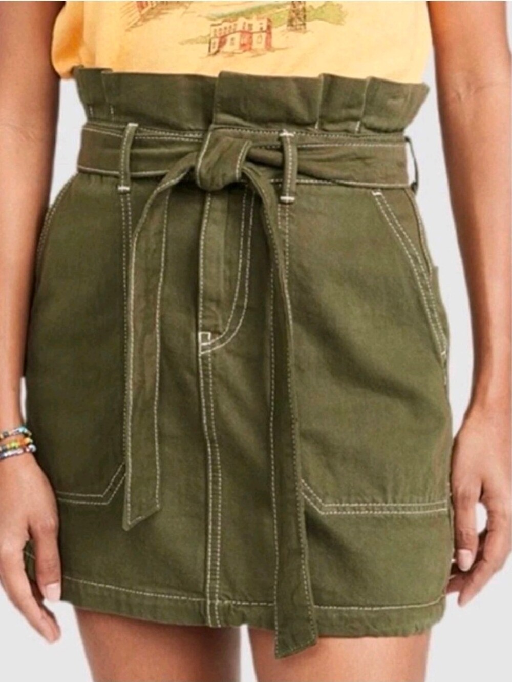 Free People | NWT Splendor In The Grass Green Paperbag Waist Mini Skirt Size 6